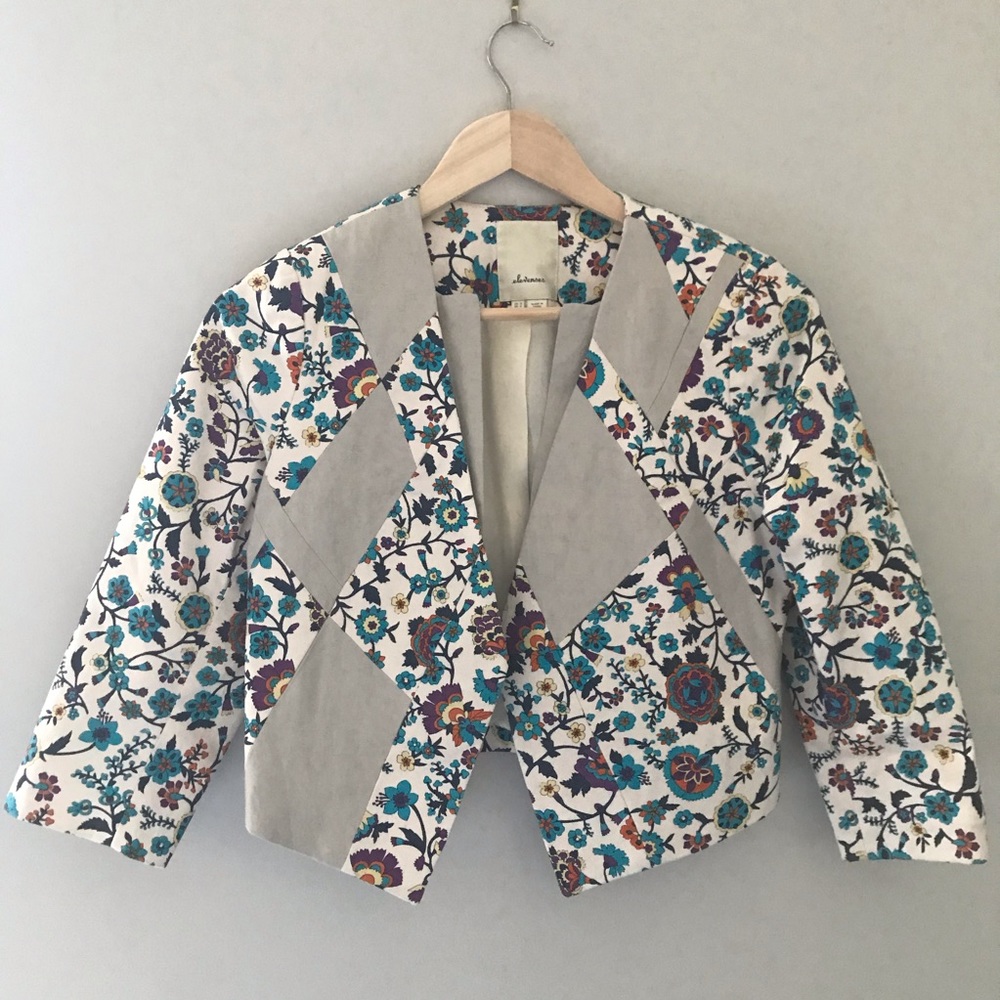 Anthropologie Floral Cropped Blazer